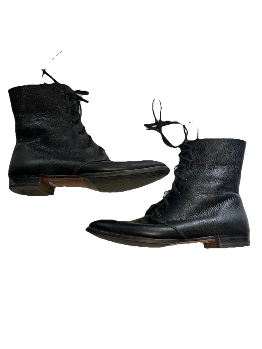 Sarah Flint Black Combat Ankle Boots Lace Up Booties Leather Size 40 / 9-9 1/2